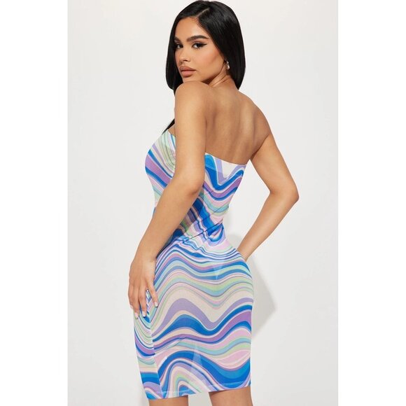 Almost Famous Groovy Bae Mesh Mini Dress - Blue/combo - Size Small - Picture 2 of 9